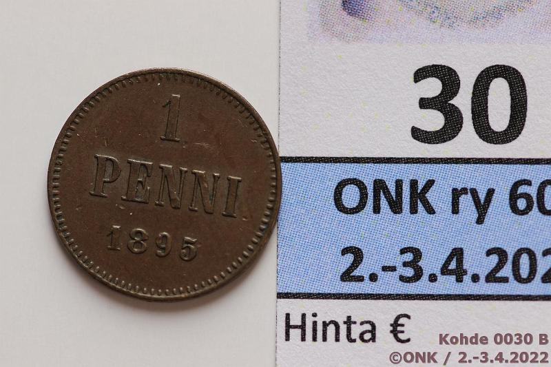 k-0030-b.jpg - Kohde 30 (kuva 2/2), lhthinta: 15 € / ei tarjouksia 1 p 1895 Kaunis tumma patina, eprv, kunto: 6