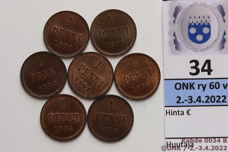 k-0034-b.jpg - Kohde 34 (kuva 2/2), lhthinta: 10 € / myyntihinta: 10 € 1 p 1899-1905 (7) Kaikki v:t (03 pieni 3), hieman leimakiiltoa, kauniita, kunto: 8-9