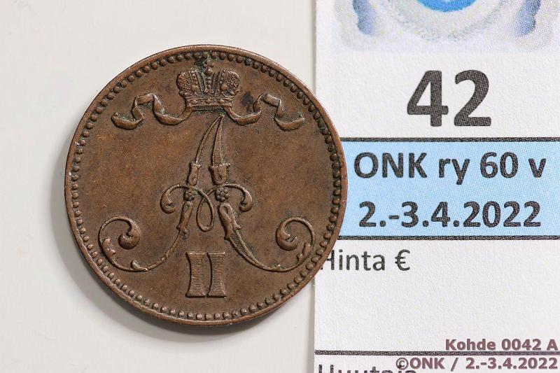 k-0042-a.jpg - Kohde 42 (kuva 1/2), lhthinta: 40 € / myyntihinta: 48 € 5 p 1867 Kaunis, tumma patina!, kunto: 7