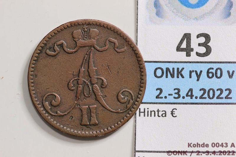 k-0043-a.jpg - Kohde 43 (kuva 1/2), lhthinta: 5 € / myyntihinta: 5 € 5 p 1870 Hyvt reunat, kunto: 3