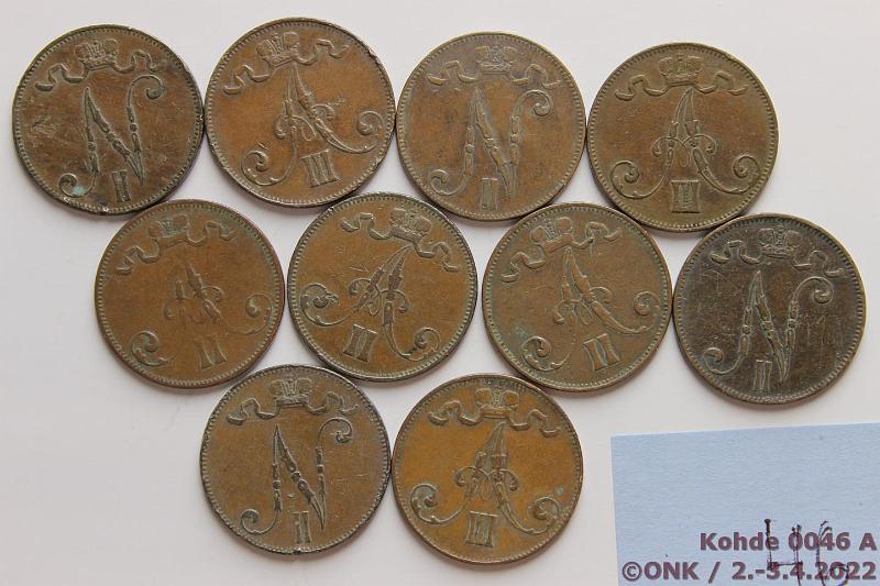 k-0046-a.jpg - Kohde 46 (kuva 1/2), lhthinta: 30 € / ei tarjouksia 5 p 1872-99 (10) Kaikki v:t, rvja, nja, kunto: 3-4