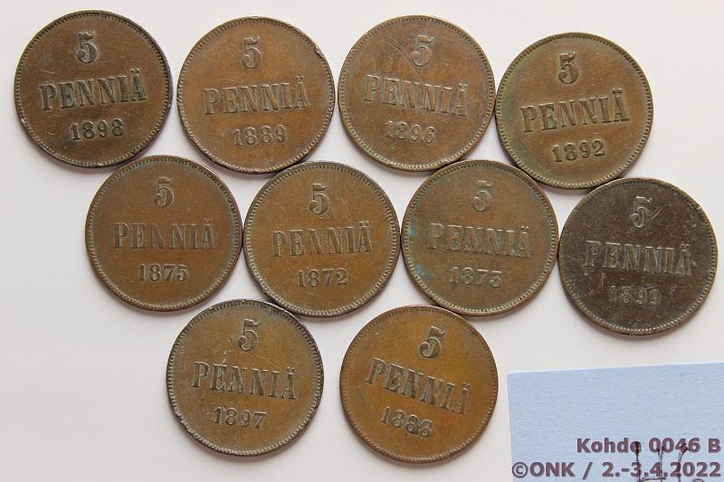 k-0046-b.jpg - Kohde 46 (kuva 2/2), lhthinta: 30 € / ei tarjouksia 5 p 1872-99 (10) Kaikki v:t, rvja, nja, kunto: 3-4