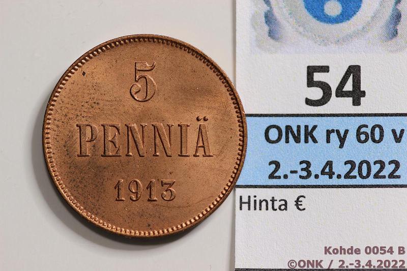 k-0054-b.jpg - Kohde 54 (kuva 2/2), lhthinta: 85 € / ei tarjouksia 5 p 1913 Arvop. hieman sormenjlke, loistelias!, kunto: 9