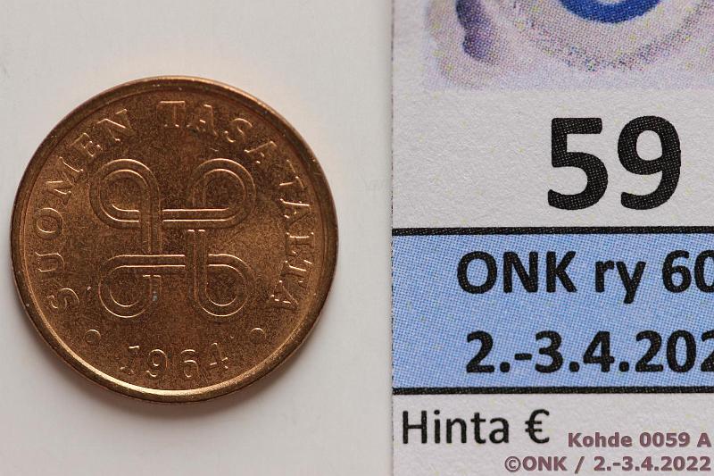 k-0059-a.jpg - Kohde 59 (kuva 1/2), lhthinta: 8 € / ei tarjouksia 5 p 1964 Leimakiiltoinen, loistelias!, kunto: 9