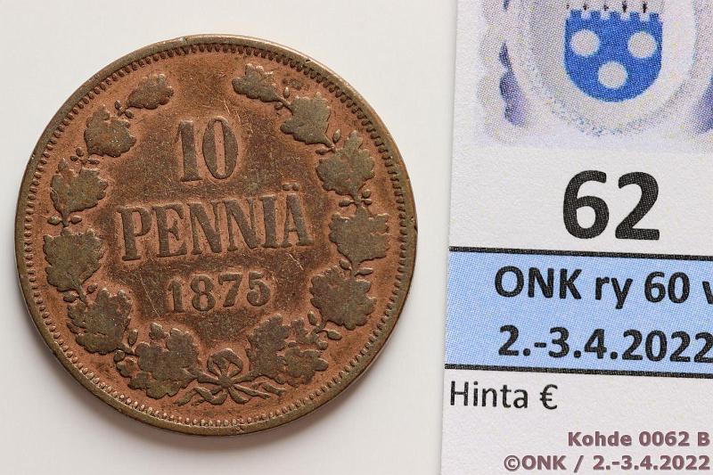 k-0062-b.jpg - Kohde 62 (kuva 2/2), lhthinta: 50 € / myyntihinta: 50 € 10 p 1875 Eprvja, kunto: 2/3