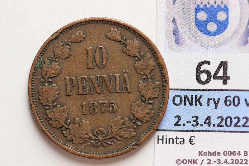 k-0064-b.jpg - Kohde 64 (kuva 2/2), lhthinta: 60 € / ei tarjouksia 10 p 1875 Rvja, kunto: 4