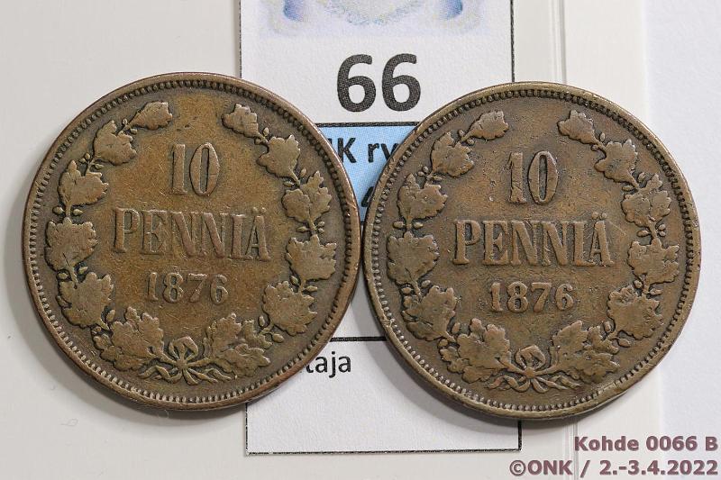 k-0066-b.jpg - Kohde 66 (kuva 2/2), lhthinta: 35 € / myyntihinta: 35 € 10 p 1876 (2) SNY 148.1+2, normaali ja pieni 6, jlkimmisess prvja, kunto: 2, 2/3
