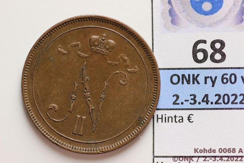 k-0068-a.jpg - Kohde 68 (kuva 1/2), lhthinta: 30 € / myyntihinta: 64 € 10 p 1897 Kaunis tumma patina, kunto: 6/7