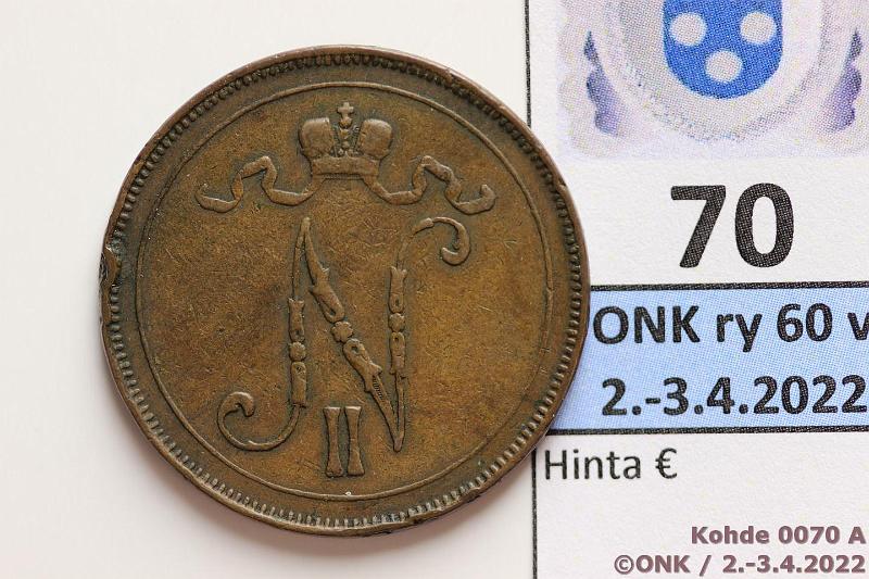 k-0070-a.jpg - Kohde 70 (kuva 1/2), lhthinta: 30 € / myyntihinta: 30 € 10 p 1898 Prvja, nja, vhinen meistin kiertym, kunto: 3/4