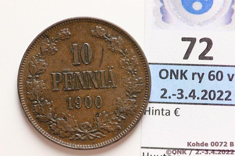 k-0072-b.jpg - Kohde 72 (kuva 2/2), lhthinta: 5 € / myyntihinta: 11 € 10 p 1900 Kaunis tumma patina, kunto: 6