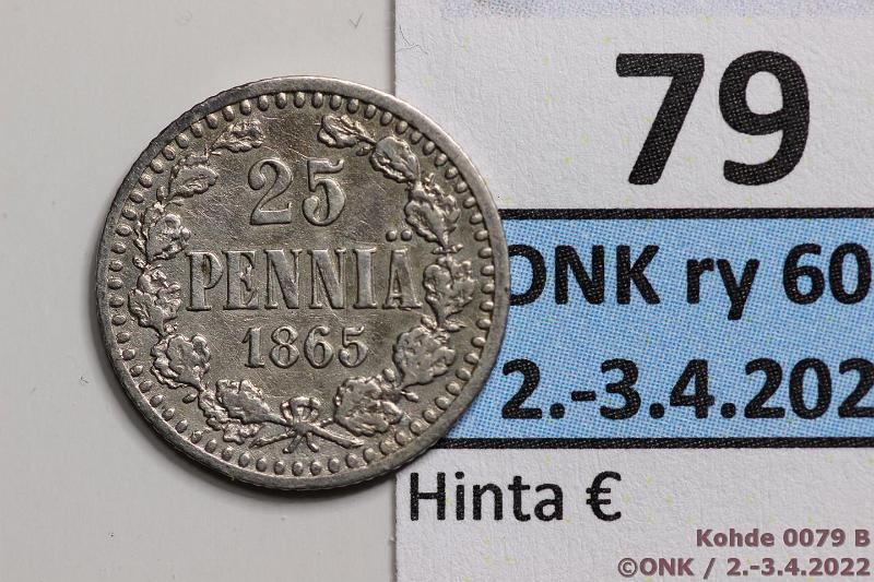 k-0079-b.jpg - Kohde 79 (kuva 2/2), lhthinta: 15 € / myyntihinta: 15 € 25 p 1865 Ag, SNY 265.1.2 lpuhd, kunto: 3/5