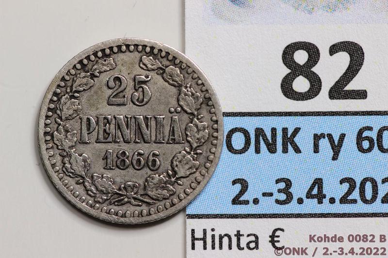 k-0082-b.jpg - Kohde 82 (kuva 2/2), lhthinta: 10 € / myyntihinta: 10 € 25 p 1866 Ag, SNY 266.1.1, kunto: 3/4