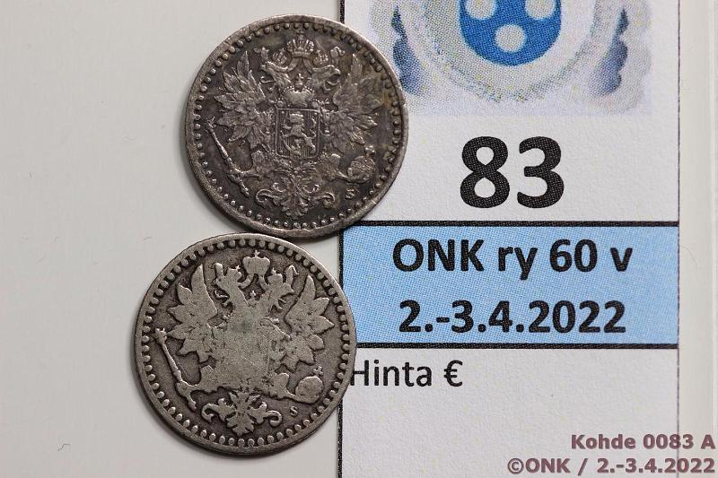 k-0083-a.jpg - Kohde 83 (kuva 1/2), lhthinta: 150 € / ei tarjouksia 25 p 1866 (2) Ag, SNY 266 1.1 + 2.1, kunto: 5, 2/3