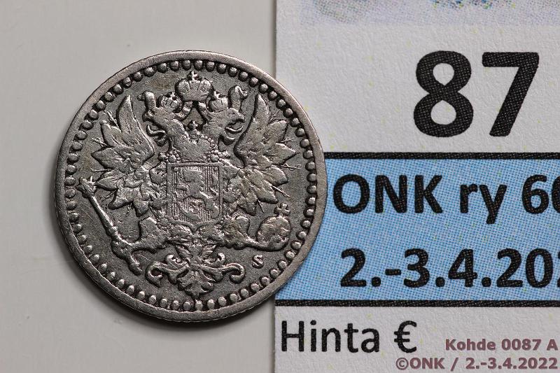 k-0087-a.jpg - Kohde 87 (kuva 1/2), lhthinta: 150 € / myyntihinta: 150 € 25 p 1868 Ag, SNY 268.2.1, lpuhd, eprv, melko harvinainen, kunto: 4