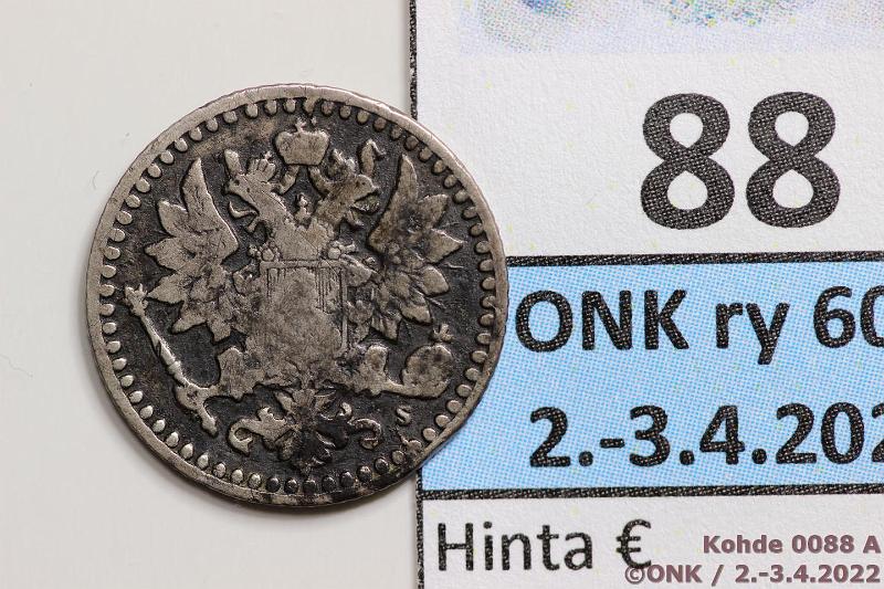 k-0088-a.jpg - Kohde 88 (kuva 1/2), lhthinta: 35 € / myyntihinta: 35 € 25 p 1869 Ag, SNY 269.2.2, tummentumia, kunto: 3