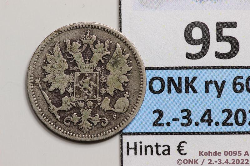 k-0095-a.jpg - Kohde 95 (kuva 1/2), lhthinta: 10 € / myyntihinta: 10 € 25 p 1875 Ag, SNY 273.2?, kulunut, mutta ei nyt olevan edes  pisteen haamuja, kunto: 3