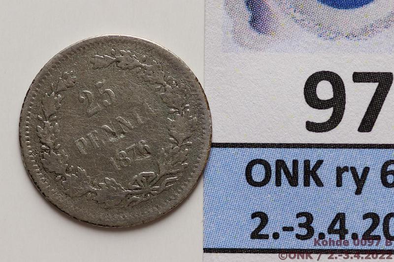 k-0097-b.jpg - Kohde 97 (kuva 2/2), lhthinta: 1450 € / ei tarjouksia 25 p 1876 Ag, ij, erittin harvinainen!, kunto: 2/3