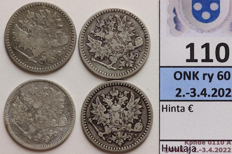 k-0110-a.jpg - Kohde 110 (kuva 1/2), lhthinta: 8 € / myyntihinta: 17 € 50 p 1866, -69, -71, -72 Ag, kunto: 3-4