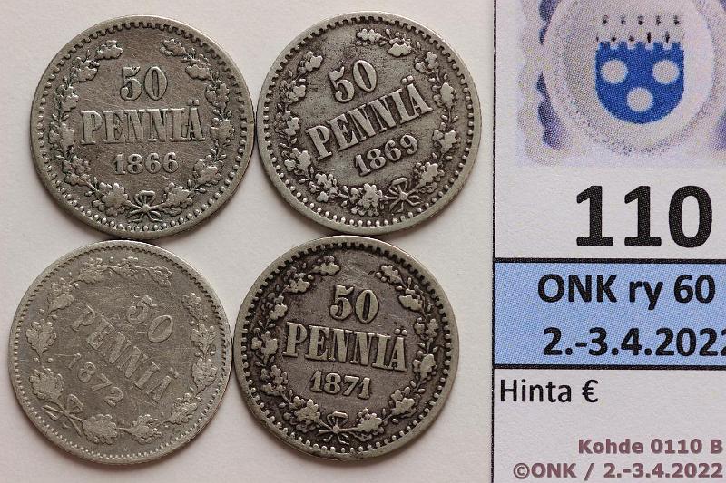 k-0110-b.jpg - Kohde 110 (kuva 2/2), lhthinta: 8 € / myyntihinta: 17 € 50 p 1866, -69, -71, -72 Ag, kunto: 3-4