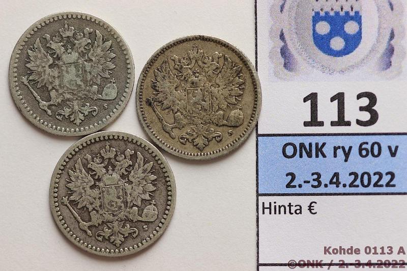 k-0113-a.jpg - Kohde 113 (kuva 1/2), lhthinta: 10 € / myyntihinta: 22 € 50 p 1869, -71, -72 Ag, kunto: 3