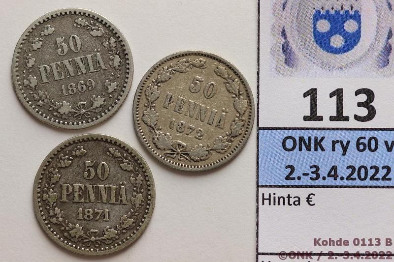 k-0113-b.jpg - Kohde 113 (kuva 2/2), lhthinta: 10 € / myyntihinta: 22 € 50 p 1869, -71, -72 Ag, kunto: 3