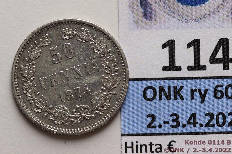 k-0114-b.jpg - Kohde 114 (kuva 2/2), lhthinta: 15 € / myyntihinta: 15 € 50 p 1874 Ag, lpuhd, kunto: 6