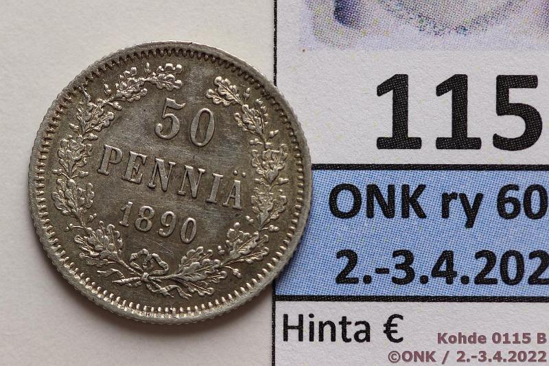 k-0115-b.jpg - Kohde 115 (kuva 2/2), lhthinta: 30 € / myyntihinta: 30 € 50 p 1890 Ag, eprv, kaunis!, kunto: 7