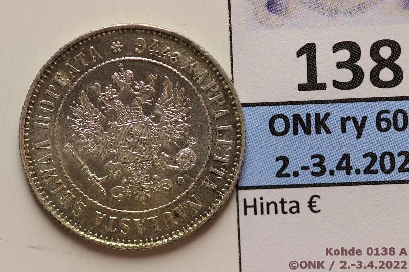 k-0138-a.jpg - Kohde 138 (kuva 1/2), lhthinta: 10 € / myyntihinta: 10 € 1 mk 1915 Ag, hnja, kunto: 9