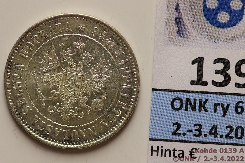 k-0139-a.jpg - Kohde 139 (kuva 1/2), lhthinta: 10 € / myyntihinta: 10 € 1 mk 1915 Ag, hnja, kunto: 9