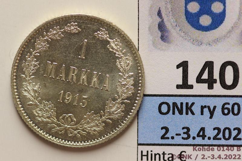 k-0140-b.jpg - Kohde 140 (kuva 2/2), lhthinta: 10 € / myyntihinta: 17 € 1 mk 1915 Ag, loistelias!, kunto: 9
