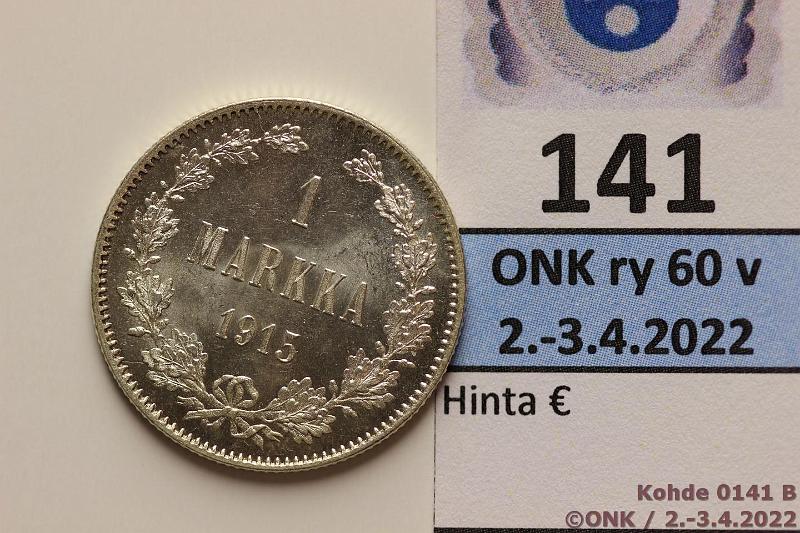 k-0141-b.jpg - Kohde 141 (kuva 2/2), lhthinta: 10 € / myyntihinta: 17 € 1 mk 1915 Ag, loistelias!, kunto: 9