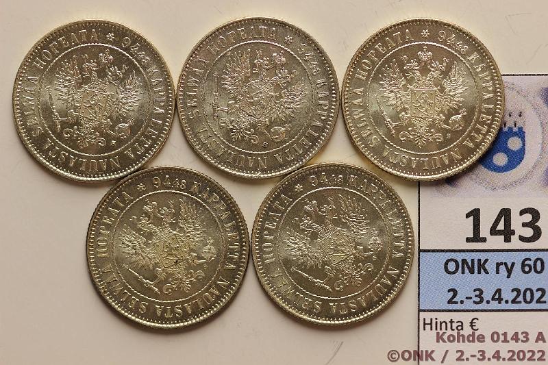 k-0143-a.jpg - Kohde 143 (kuva 1/2), lhthinta: 50 € / myyntihinta: 130 € 1 mk 1915 (5) Ag, ephpja, 5 eri tyyppi rahamestarin S:, erittin kauniita!, kunto: 8-9