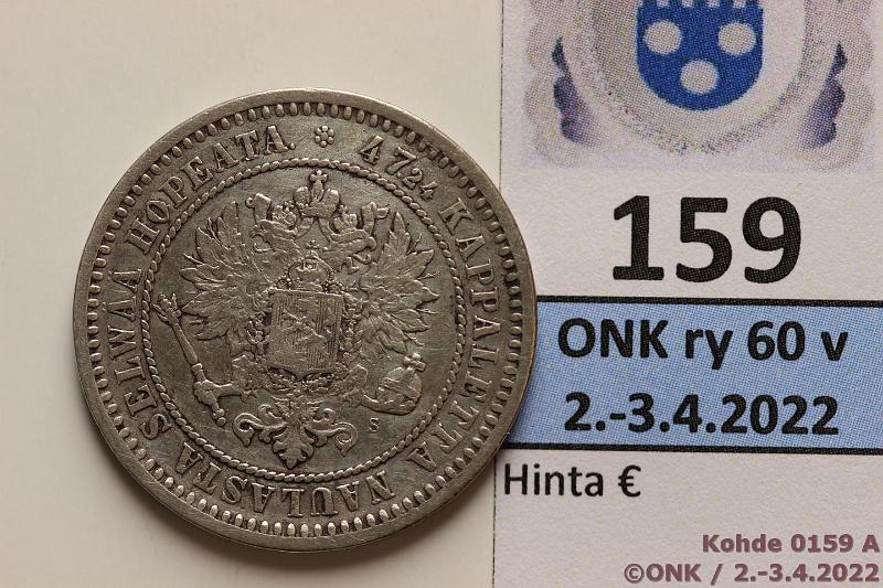 k-0159-a.jpg - Kohde 159 (kuva 1/2), lhthinta: 12 € / ei tarjouksia 2 mk 1870 Ag, puhd, kunto: 4