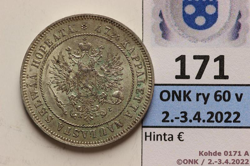 k-0171-a.jpg - Kohde 171 (kuva 1/3), lhthinta: 30 € / myyntihinta: 52 € 2 mk 1906 Ag, SNY 500.2, lyhyt /, phpja, hnja, erittin kaunis!, kunto: 8