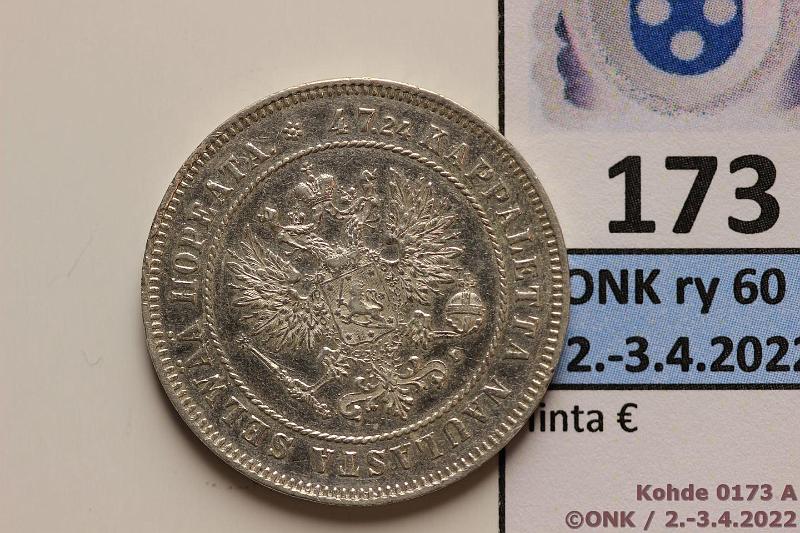 k-0173-a.jpg - Kohde 173 (kuva 1/2), lhthinta: 10 € / myyntihinta: 10 € 2 mk 1907 Ag, isoja rvja, puhd, kunto: 6/7