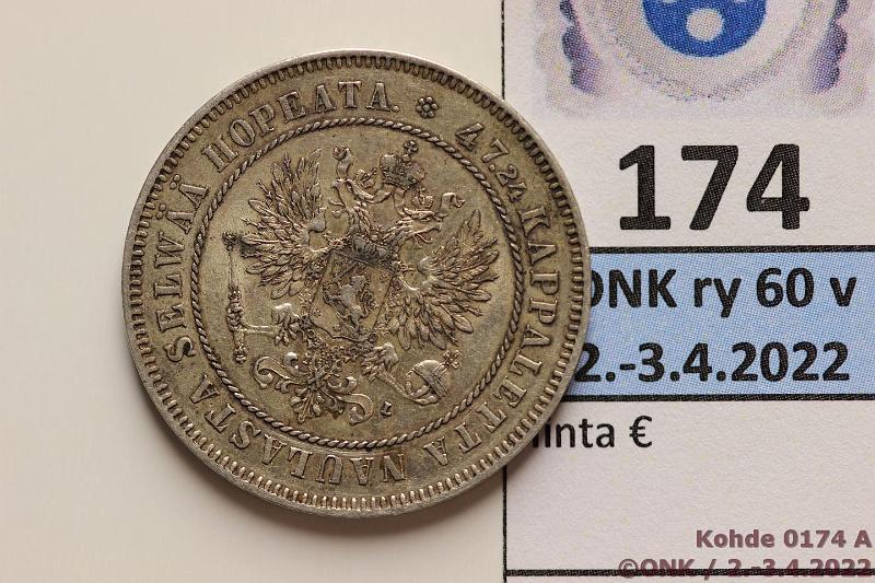 k-0174-a.jpg - Kohde 174 (kuva 1/2), lhthinta: 12 € / myyntihinta: 23 € 2 mk 1908 Ag, tummentuma, nja, kunto: 6