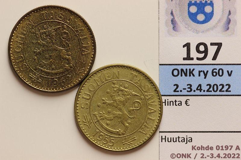 k-0197-a.jpg - Kohde 197 (kuva 1/2), lhthinta: 10 € / myyntihinta: 13 € 50 mk 1955, -62 AlBr, kunto: 6