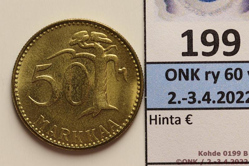 k-0199-b.jpg - Kohde 199 (kuva 2/2), lhthinta: 45 € / ei tarjouksia 50 mk 1960 AlBr, laikku, muuten loistelias!, kunto: 9