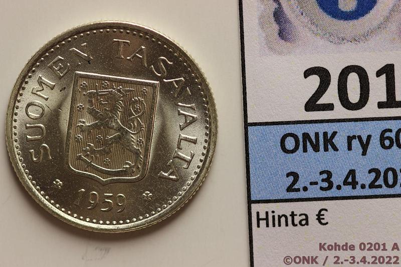 k-0201-a.jpg - Kohde 201 (kuva 1/2), lhthinta: 12 € / myyntihinta: 22 € 100 mk 1959 Ag, loistelias!, kunto: 9