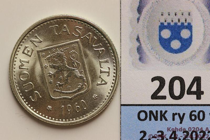 k-0204-a.jpg - Kohde 204 (kuva 1/2), lhthinta: 12 € / myyntihinta: 21 € 100 mk 1960 Ag, loistelias!, kunto: 9