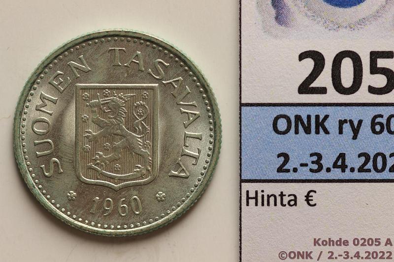 k-0205-a.jpg - Kohde 205 (kuva 1/2), lhthinta: 10 € / myyntihinta: 13 € 100 mk 1960 Ag, hieman kansiohometta, kunto: 8