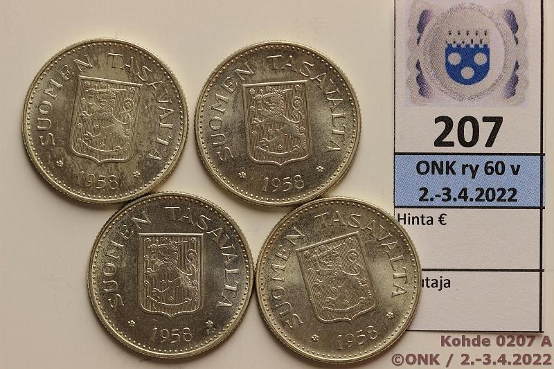 k-0207-a.jpg - Kohde 207 (kuva 1/2), lhthinta: 10 € / myyntihinta: 18 € 200 mk 1958H (4) Ag, erittin kauniita, hieman sormenjki, kunto: 8-9