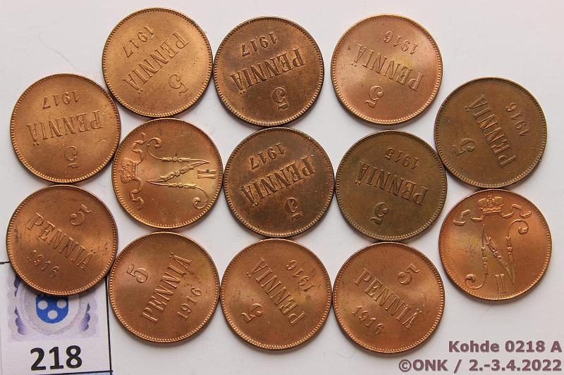 k-0218-a.jpg - Kohde 218, lhthinta: 6 € / myyntihinta: 16 € 5 p 1915-17 (13) 1915, -16I(kl 6), -16II(7), -17I(2), -17II(2), suurin osa leimakiiltoisia, kunto: 7-9