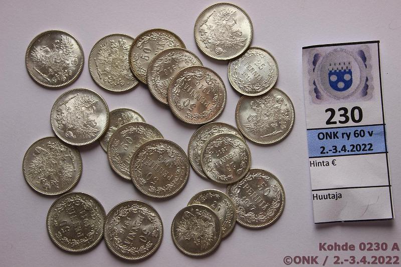 k-0230-a.jpg - Kohde 230, lhthinta: 15 € / myyntihinta: 27 € 25 + 50 p 1911-17 (20) Ag, 25p 1915, -17(4); 50p -11, -14I(2), -15(3), -16(4), -17II(5), loisteliaita!, kunto: 8-9