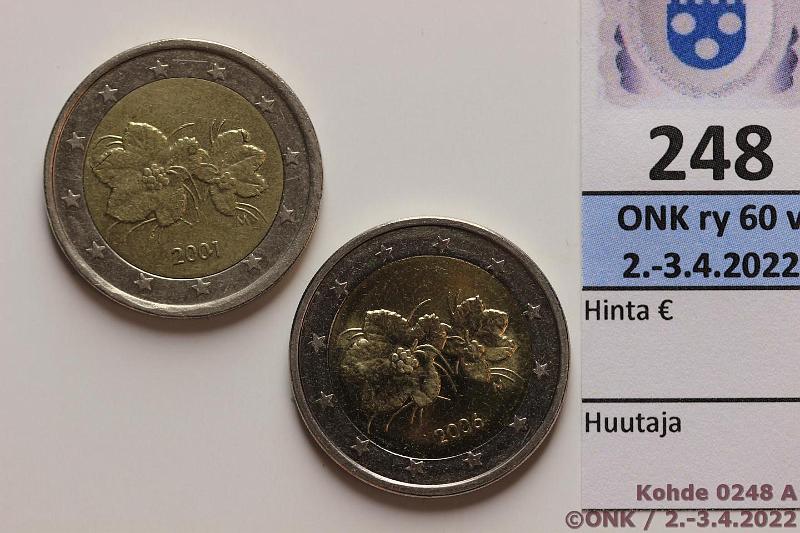 k-0248-a.jpg - Kohde 248 (kuva 1/2), lhthinta: 40 € / myyntihinta: 52 € 2 € 2001, -06 Suomi, -01 ylim. piste vl:n 0 ja 1 vliss; -06 vr kartta, kunto: 6, 9