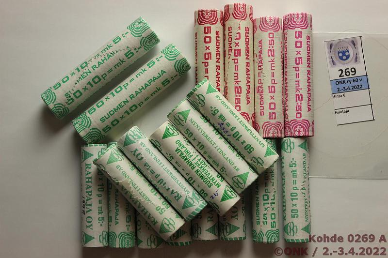 k-0269-a.jpg - Kohde 269, lhthinta: 15 € / myyntihinta: 32 € 5 - 10 p 1977-2001 (19) Rp rullat: 5p Cu 1977, Al 1981, 1990, sokko; 10p Al 1990, sokko, CuNi 1990, -91, -92(km), -93, -95, -96(2, sokko, km), -97(2), -98(sokko, km), -99, 2000(paperissa halkeama), -01(km), kunto: 9