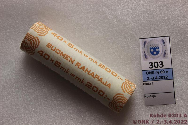 k-0303-a.jpg - Kohde 303, lhthinta: 18 € / myyntihinta: 25 € 5 mk 1991 Rp rulla, prep paperissa, kunto: 9
