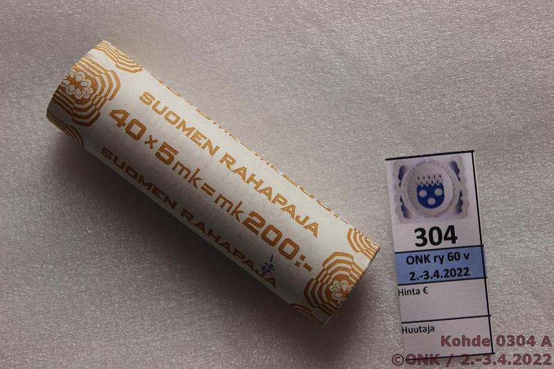 k-0304-a.jpg - Kohde 304, lhthinta: 50 € / myyntihinta: 62 € 5 mk 1992 Rp rulla, km -92, kunto: 9