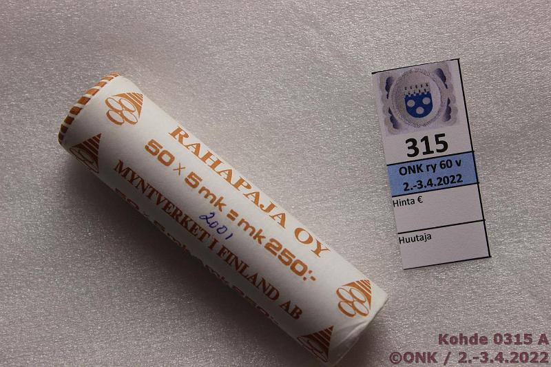 k-0315-a.jpg - Kohde 315, lhthinta: 30 € / myyntihinta: 30 € 5 mk 2001 Rp rulla, kunto: 9