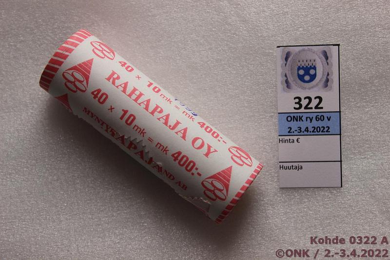 k-0322-a.jpg - Kohde 322, lhthinta: 45 € / myyntihinta: 58 € 10 mk 1999 Rp rulla, sokko, km 1999, kunto: 9